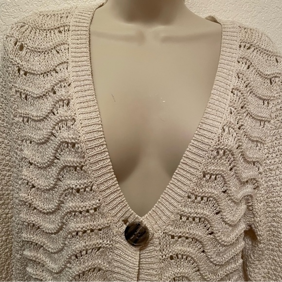 Spense Women's 1 Button Ivory Knit Cardigan Sweater Metallic Gold Thread Medium - Picture 2 of 10